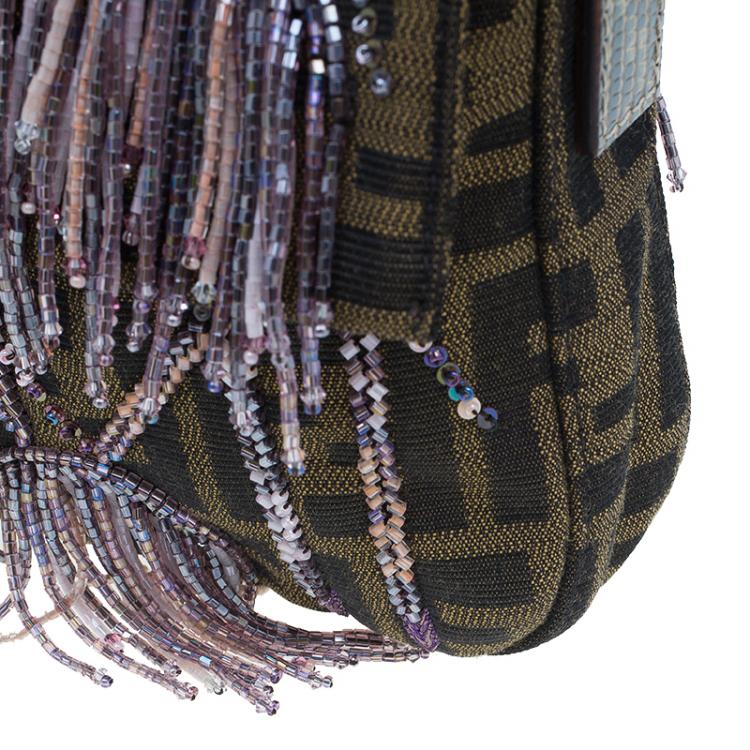 Pre Owned Fendi Zucca Python and Canvas Baguette Beads Shoulder Bag 