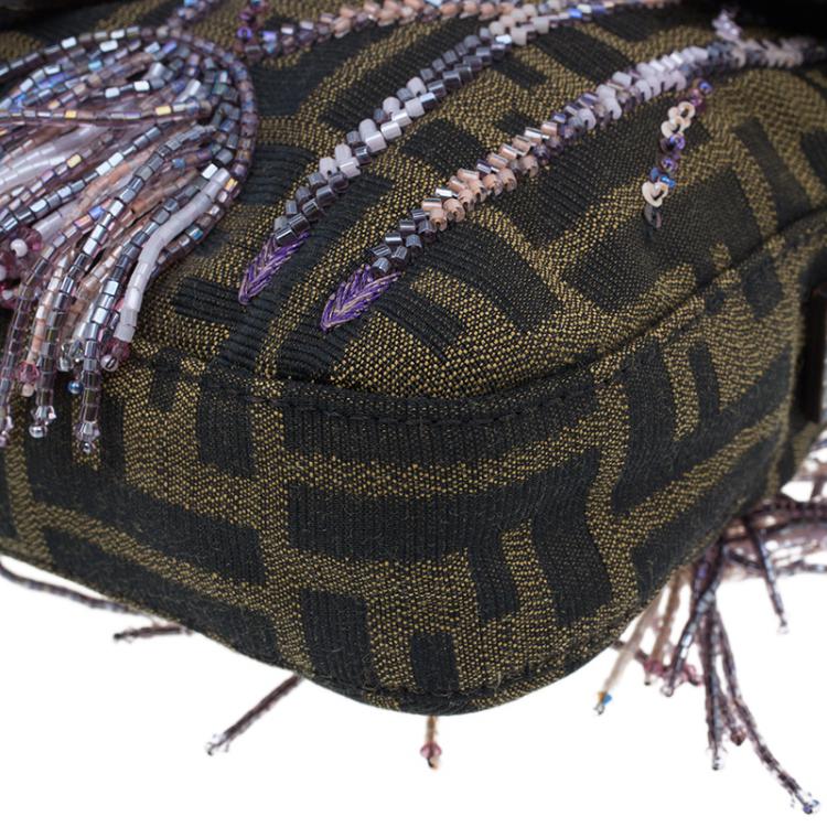 Pre Owned Fendi Zucca Python and Canvas Baguette Beads Shoulder Bag 