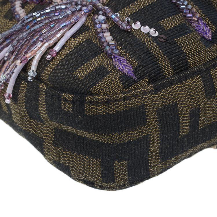 Pre Owned Fendi Zucca Python and Canvas Baguette Beads Shoulder Bag 