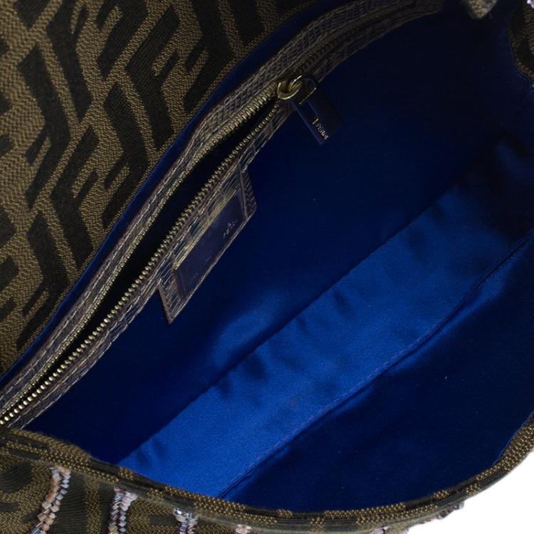 Pre Owned Fendi Zucca Python and Canvas Baguette Beads Shoulder Bag 