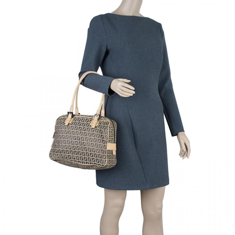 Pre Owned Fendi Brown Zucchino Canvas Boston Bag