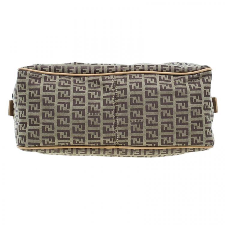 Pre Owned Fendi Brown Zucchino Canvas Boston Bag