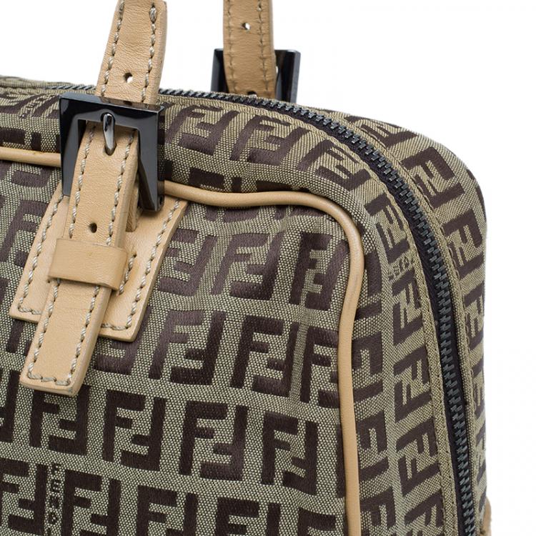 Pre Owned Fendi Brown Zucchino Canvas Boston Bag