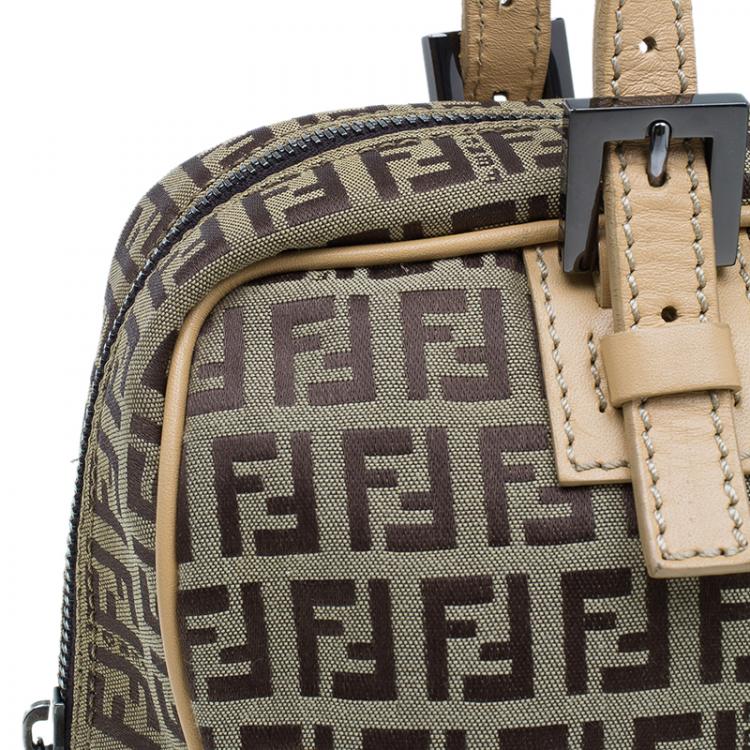 Pre Owned Fendi Brown Zucchino Canvas Boston Bag