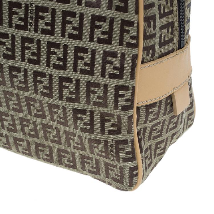 Pre Owned Fendi Brown Zucchino Canvas Boston Bag