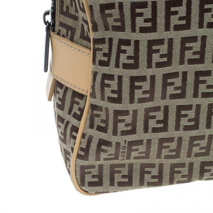 Pre Owned Fendi Brown Zucchino Canvas Boston Bag