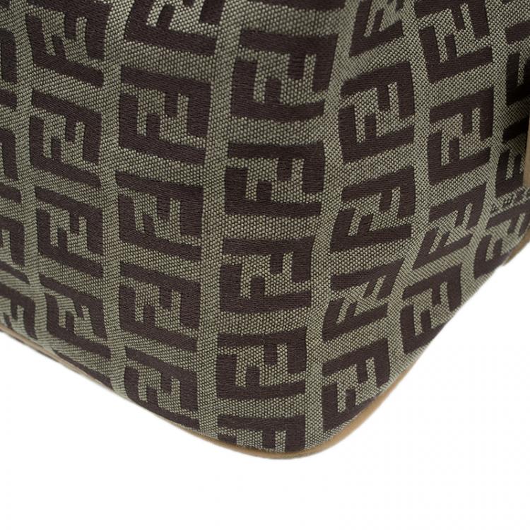 Pre Owned Fendi Brown Zucchino Canvas Boston Bag