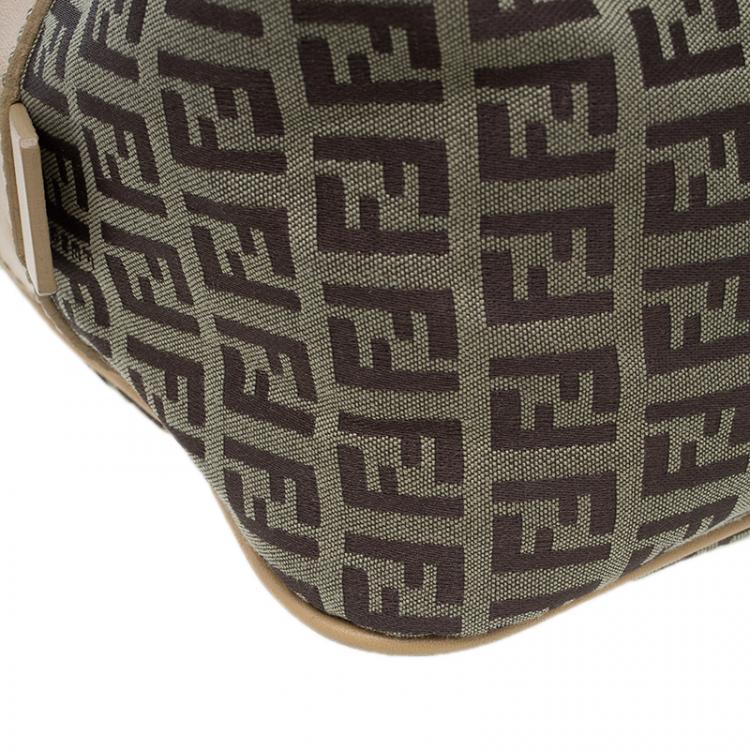 Pre Owned Fendi Brown Zucchino Canvas Boston Bag