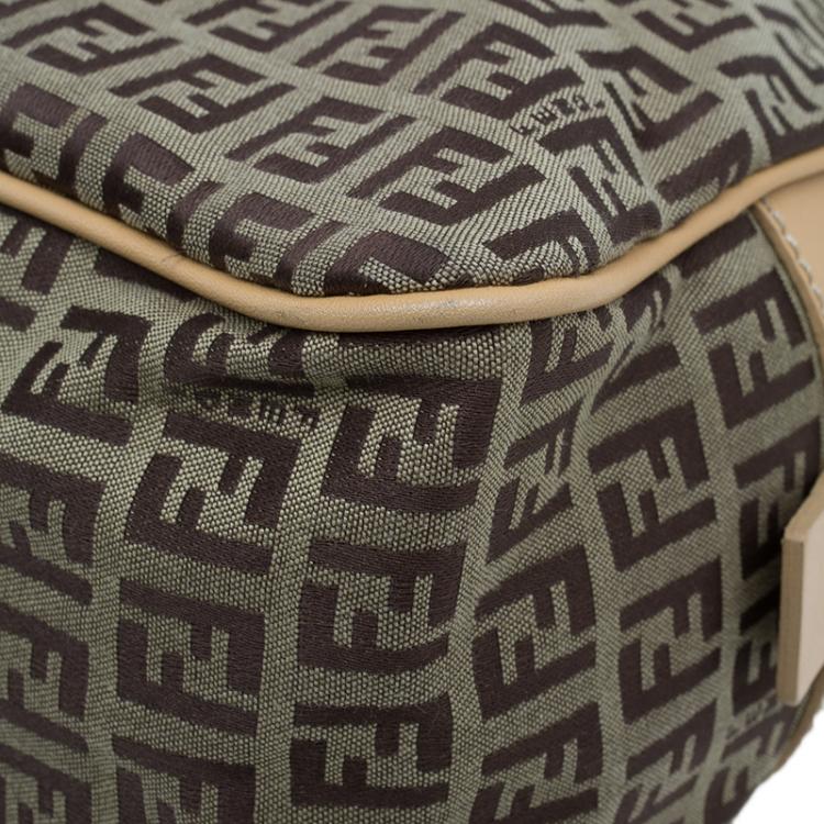 Pre Owned Fendi Brown Zucchino Canvas Boston Bag