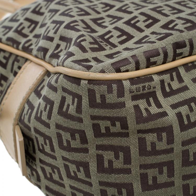 Pre Owned Fendi Brown Zucchino Canvas Boston Bag