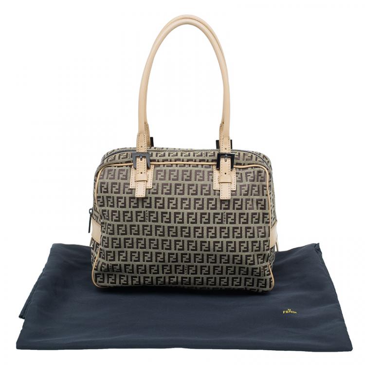 Pre Owned Fendi Brown Zucchino Canvas Boston Bag