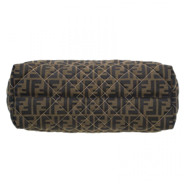 Pre Owned Fendi Brown Zucca Quilted Nylon Large Roll Tote