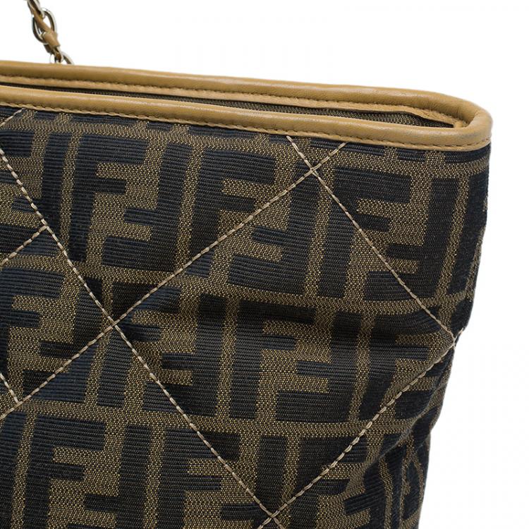 Pre Owned Fendi Brown Zucca Quilted Nylon Large Roll Tote