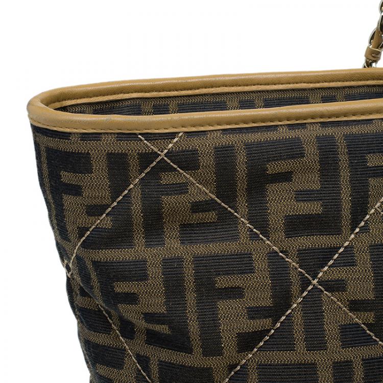 Pre Owned Fendi Brown Zucca Quilted Nylon Large Roll Tote