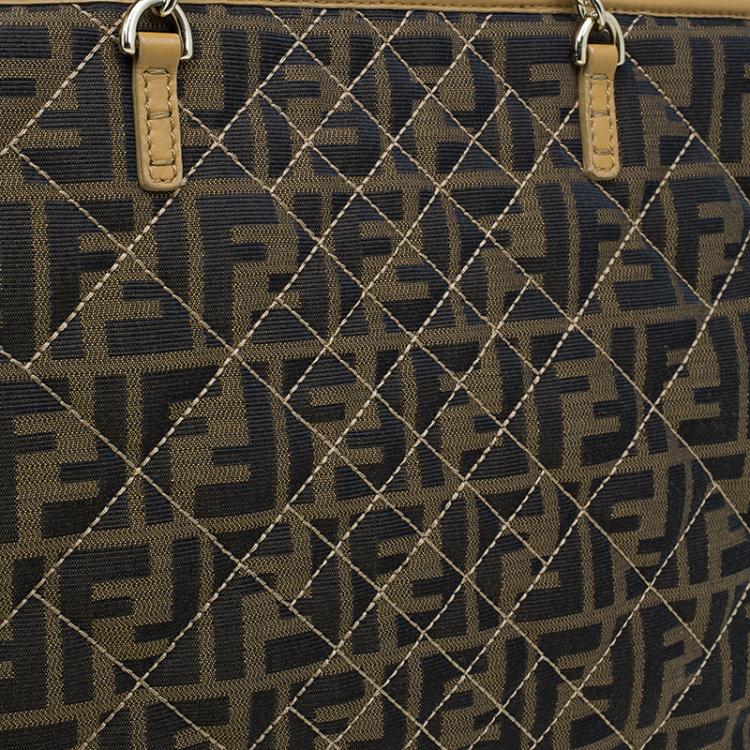Pre Owned Fendi Brown Zucca Quilted Nylon Large Roll Tote