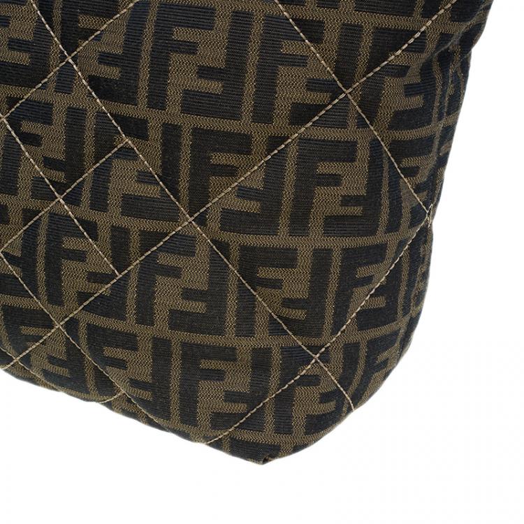 Pre Owned Fendi Brown Zucca Quilted Nylon Large Roll Tote