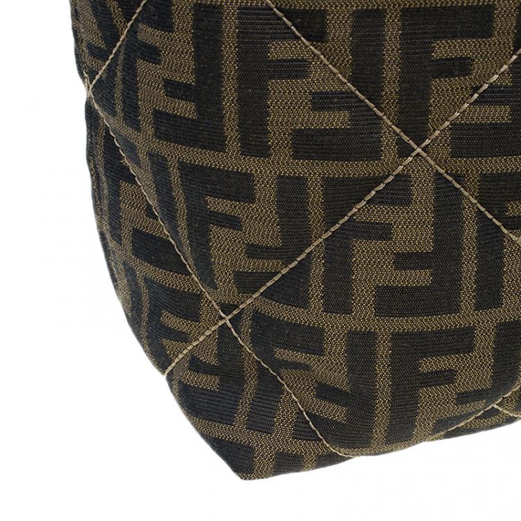 Pre Owned Fendi Brown Zucca Quilted Nylon Large Roll Tote