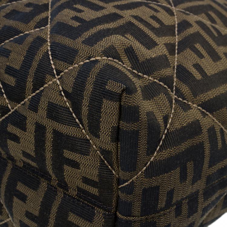 Pre Owned Fendi Brown Zucca Quilted Nylon Large Roll Tote