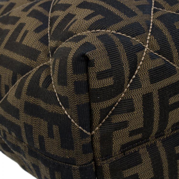 Pre Owned Fendi Brown Zucca Quilted Nylon Large Roll Tote