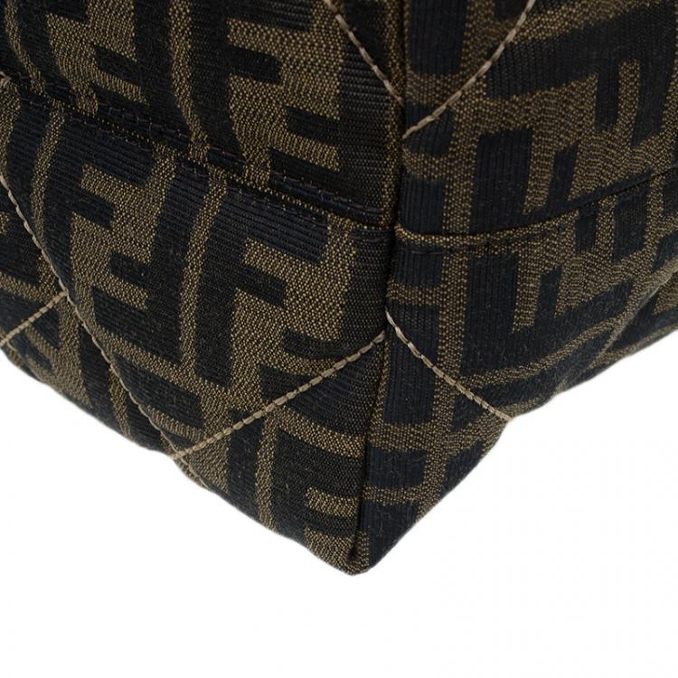 Pre Owned Fendi Brown Zucca Quilted Nylon Large Roll Tote