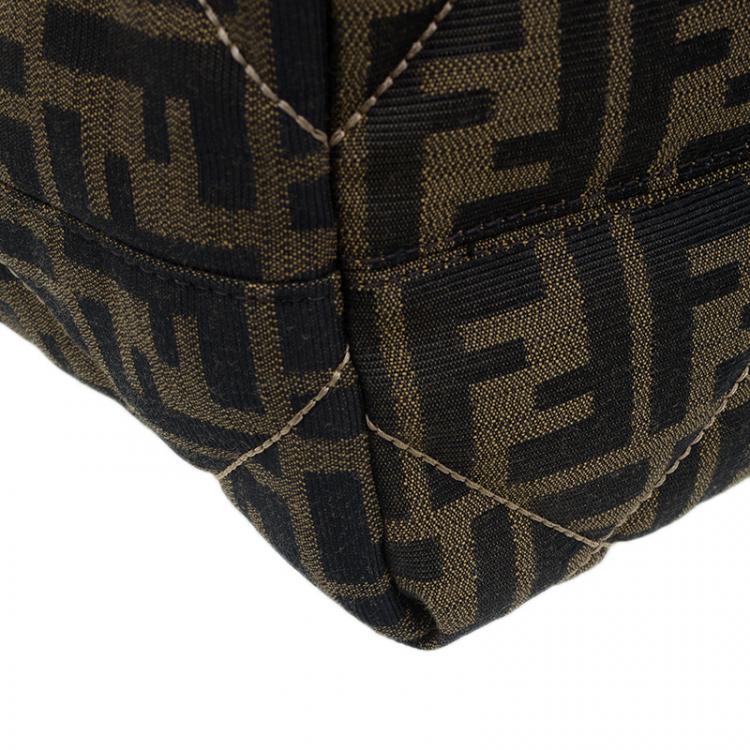 Pre Owned Fendi Brown Zucca Quilted Nylon Large Roll Tote