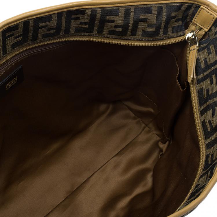 Pre Owned Fendi Brown Zucca Quilted Nylon Large Roll Tote