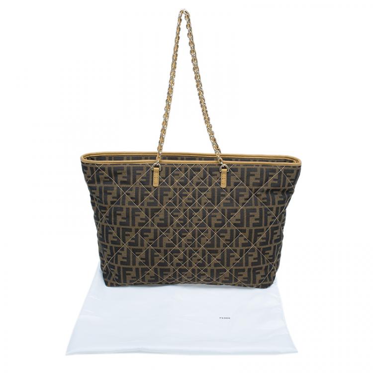 Pre Owned Fendi Brown Zucca Quilted Nylon Large Roll Tote