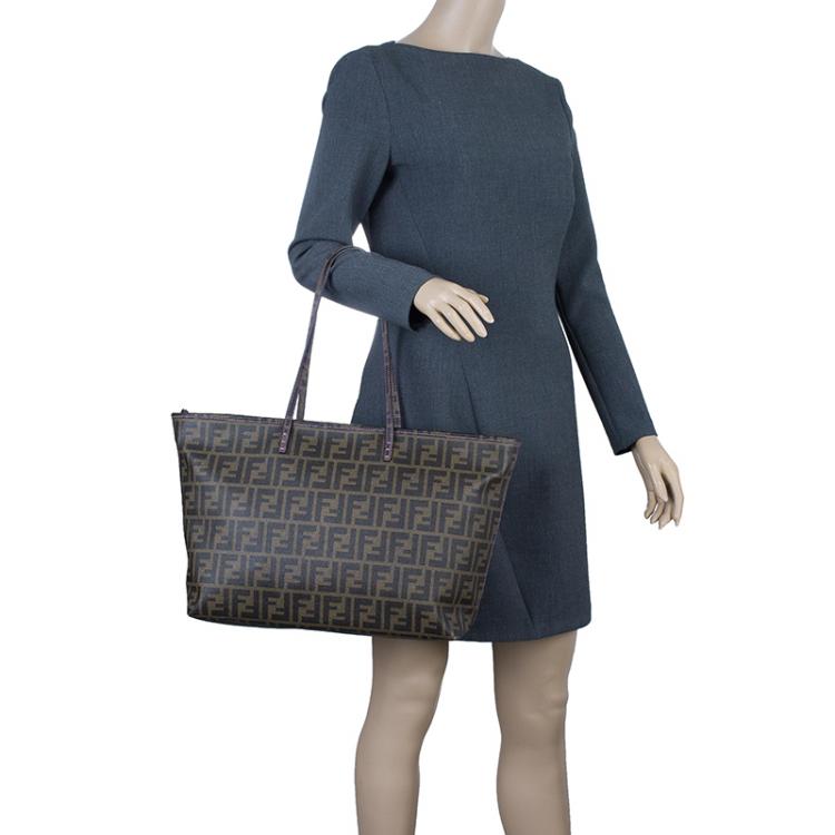 Pre Owned Fendi Brown Zucca Canvas Large Spalmati Roll Shopper Tote