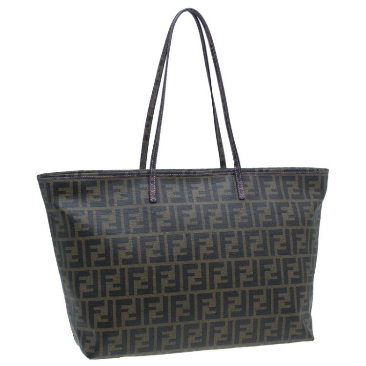 Pre Owned Fendi Brown Zucca Canvas Large Spalmati Roll Shopper Tote