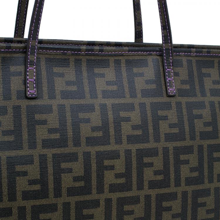 Pre Owned Fendi Brown Zucca Canvas Large Spalmati Roll Shopper Tote