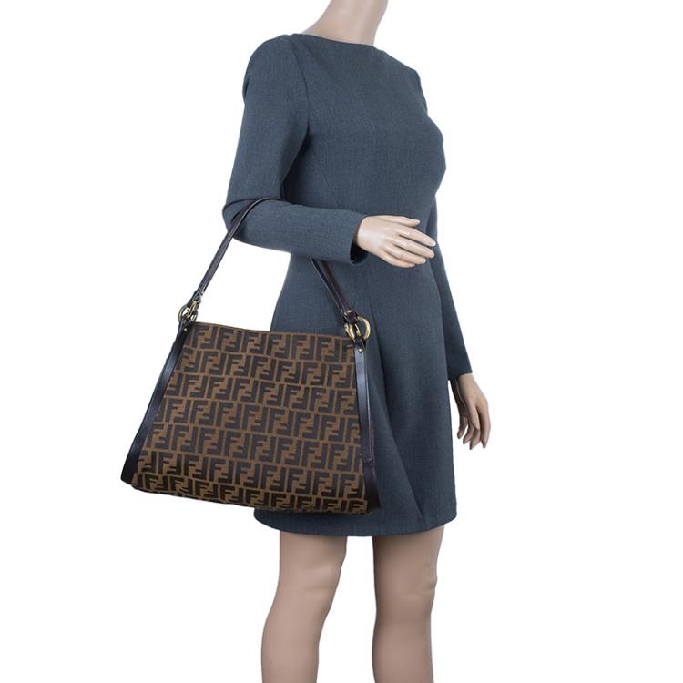 Pre Owned Fendi Brown Zucca Canvas Shoulder Bag