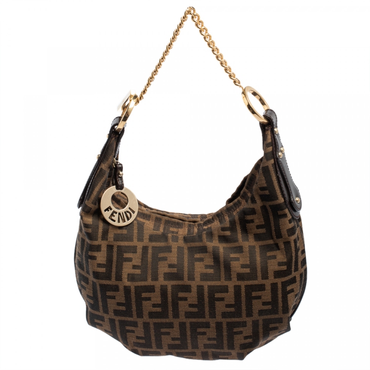 Pre Owned Fendi Tobacco Zucca Canvas Chef Chain Hobo