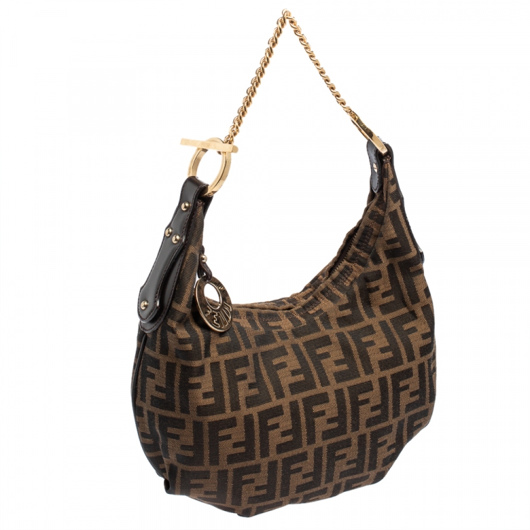 Pre Owned Fendi Tobacco Zucca Canvas Chef Chain Hobo