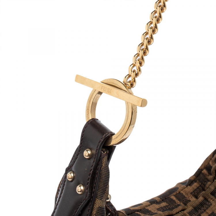 Pre Owned Fendi Tobacco Zucca Canvas Chef Chain Hobo