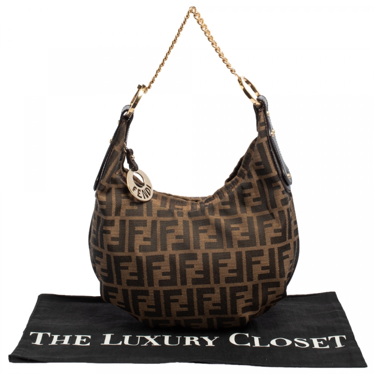 Pre Owned Fendi Tobacco Zucca Canvas Chef Chain Hobo