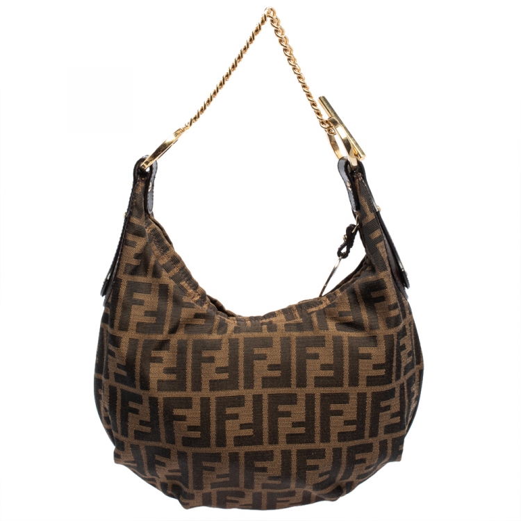 Pre Owned Fendi Tobacco Zucca Canvas Chef Chain Hobo