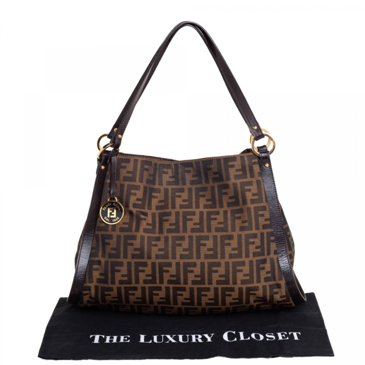 Pre Owned Fendi Tobacco Zucca Canvas and Leather Tote