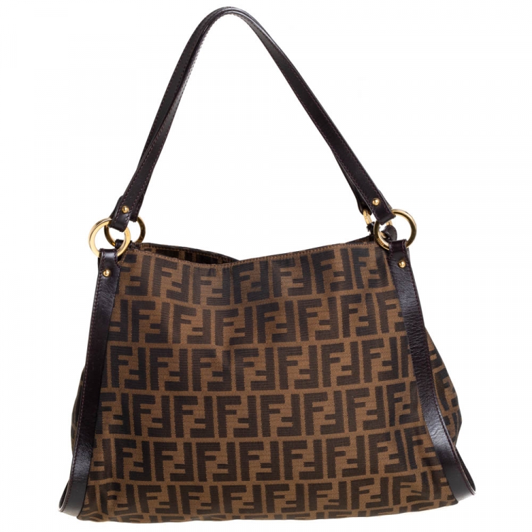Pre Owned Fendi Tobacco Zucca Canvas and Leather Tote
