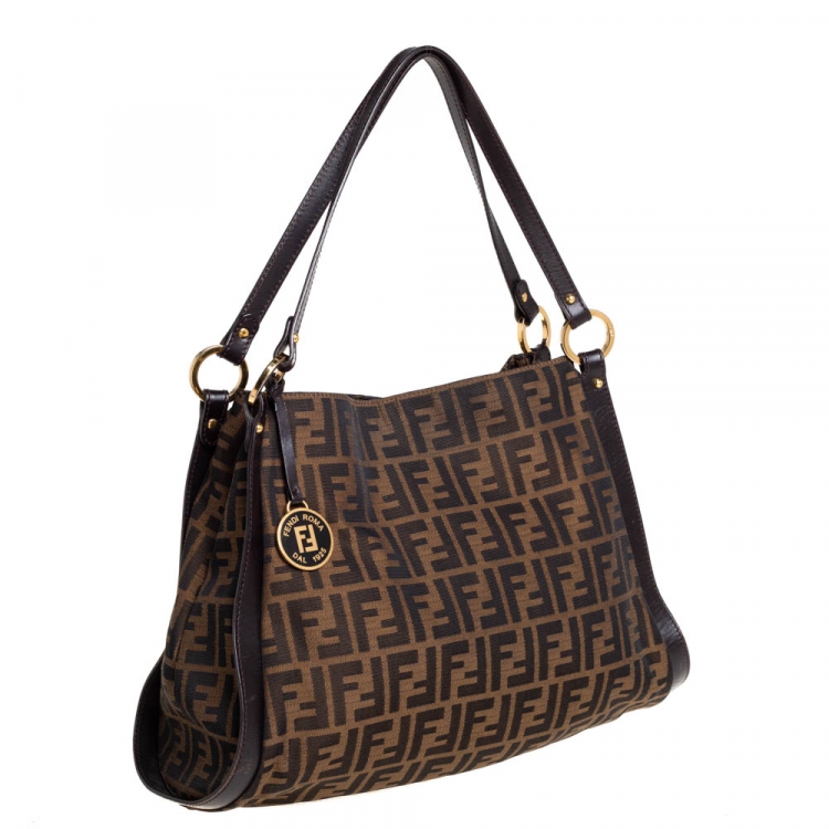 Pre Owned Fendi Tobacco Zucca Canvas and Leather Tote