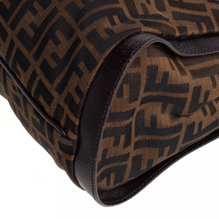 Pre Owned Fendi Tobacco Zucca Canvas and Leather Tote
