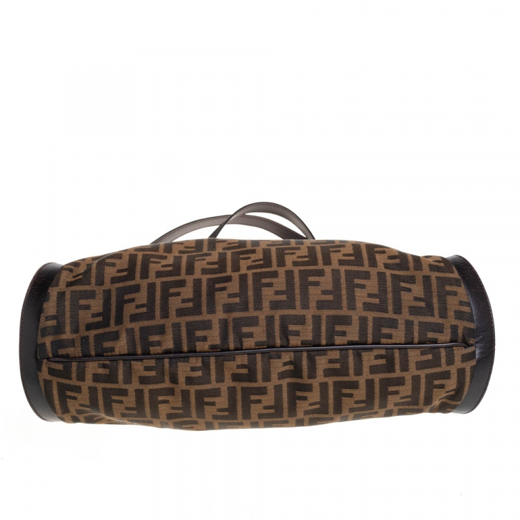 Pre Owned Fendi Tobacco Zucca Canvas and Leather Tote
