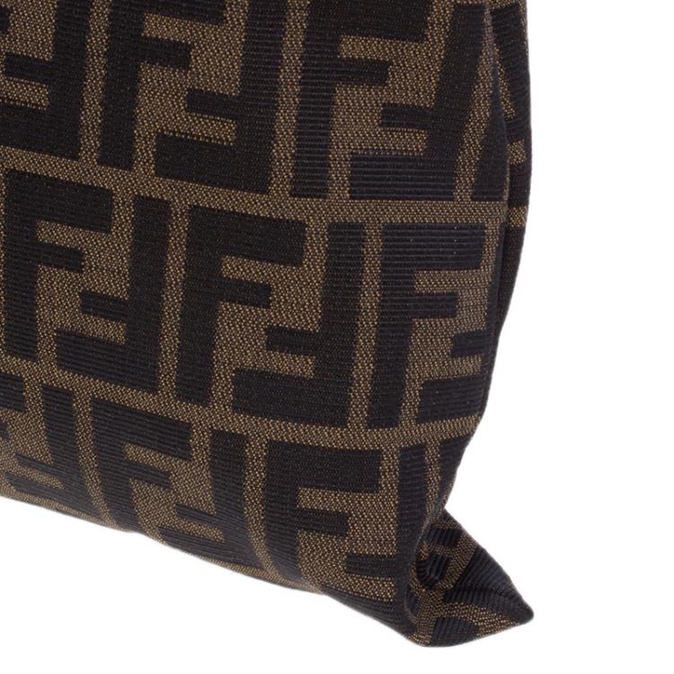 Pre Owned Fendi Brown Zucca Metal Handle Tote Bag