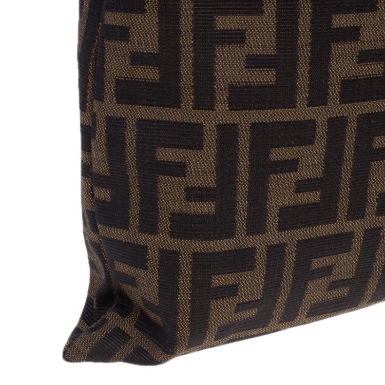 Pre Owned Fendi Brown Zucca Metal Handle Tote Bag