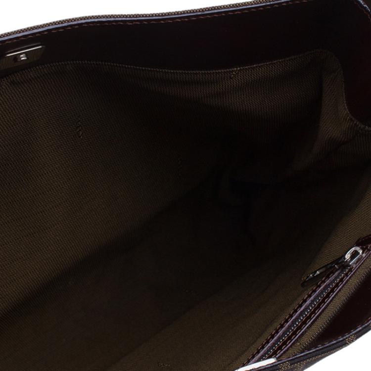 Pre Owned Fendi Brown Zucca Metal Handle Tote Bag