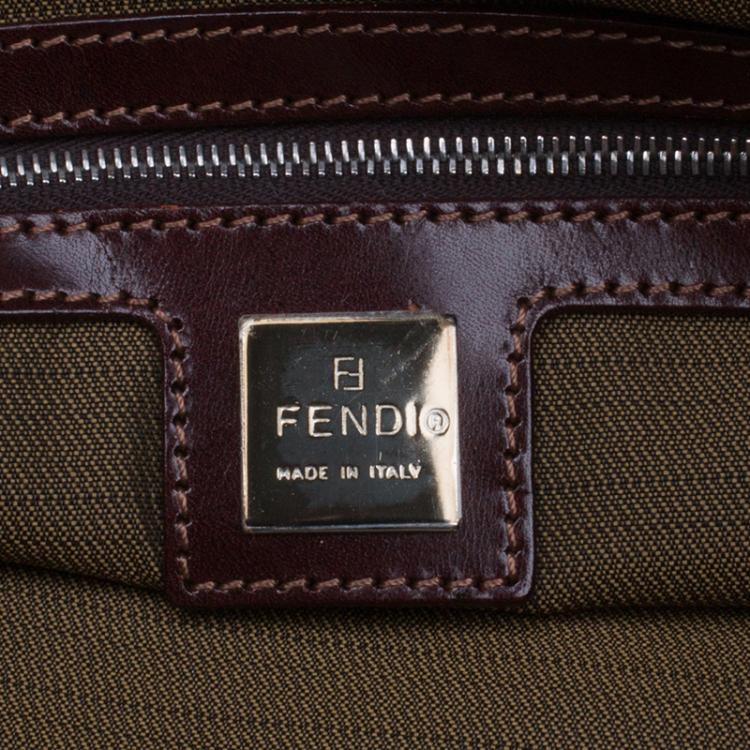Pre Owned Fendi Brown Zucca Metal Handle Tote Bag