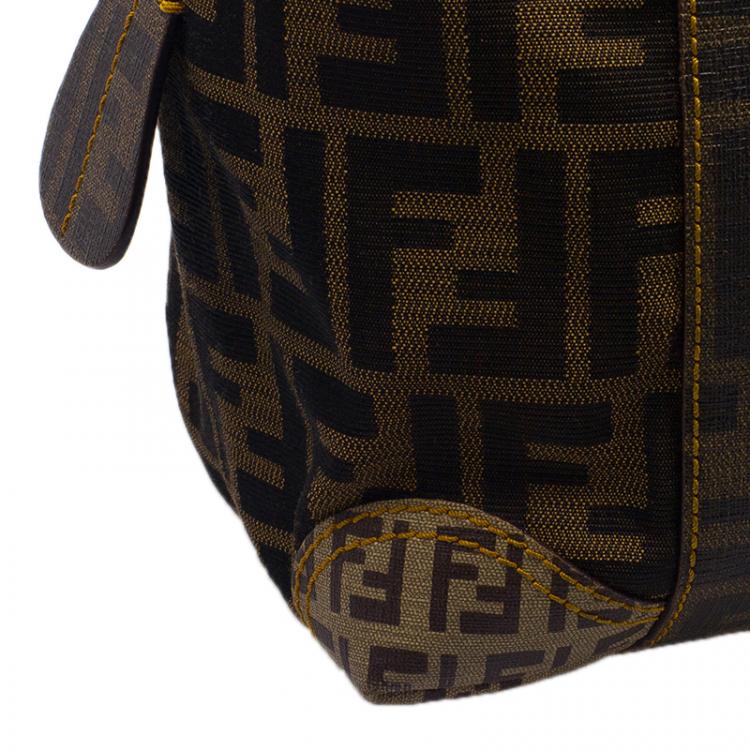 Pre Owned Fendi Brown Zucca Canvas Mixed Media Boston Bag