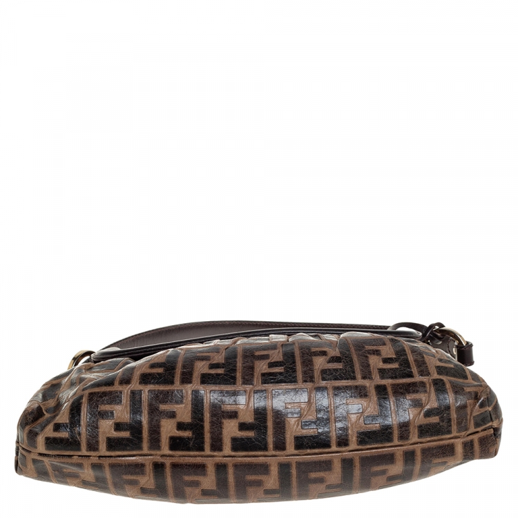 مملوكة مسبقًا Fendi Brown Zucca Embossed Leather Chef Shoulder Bag