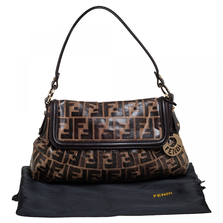 مملوكة مسبقًا Fendi Brown Zucca Embossed Leather Chef Shoulder Bag