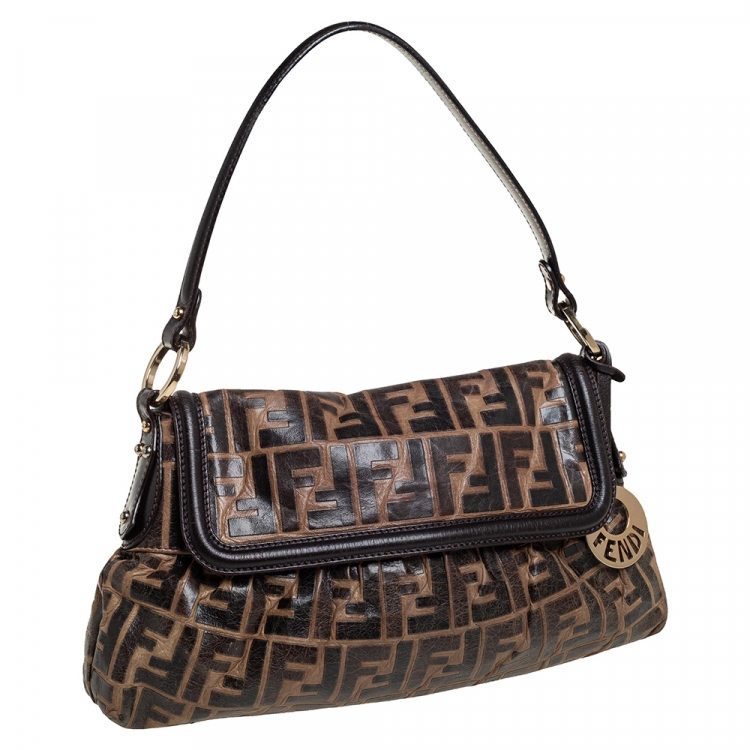 مملوكة مسبقًا Fendi Brown Zucca Embossed Leather Chef Shoulder Bag