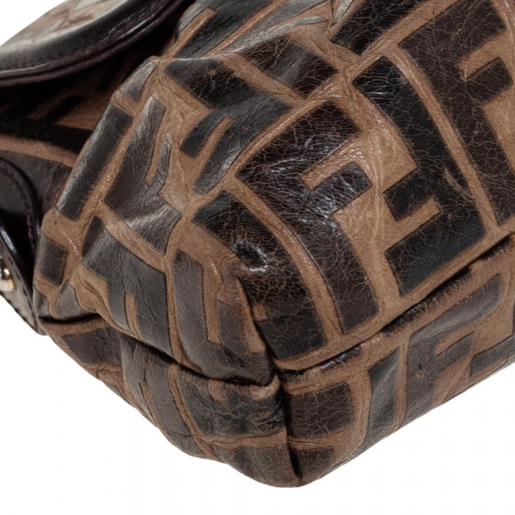 مملوكة مسبقًا Fendi Brown Zucca Embossed Leather Chef Shoulder Bag